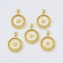 18K Gold Filled Opal Evil Eye Charm, Evil Eye Double Sided Spinning Round Pendant CZ Micro Pave for DIY Jewelry Making, 20x22mm, CP2011