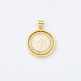 18K Gold Filled Opal Cross Charm, Double Sided Spinning Round Cross CZ Pendant for Necklace Bracelet Religious Jewelry Making Supply, CP2015