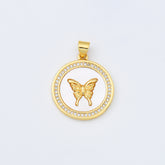18K Gold Filled Butterfly Shell Pearl Charm Medallion, Gold Filled Mariposa Coin Pendant for Necklace Bracelet Jewelry Making Supply, 22x25mm, CP2018