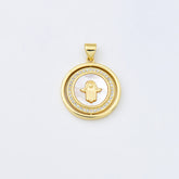 18K Gold Filled Hamsa Hand Shell Pearl Charm, Hamsa Double Sided Spinning Round Pendant CZ Micro Pave for DIY Jewelry Making, 20x22mm, CP2020