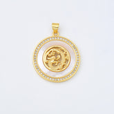 18K Gold Filled Mythical Dragon Shell Pearl Charm Medallion, Gold Filled Dragon Pendant CZ Micro Pave for Necklace Bracelet Jewelry Making Supply, CP2021