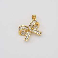 18K Gold Filled Baguette CZ Ribbon Bow Charm, Dainty Bow Pendant for Bracelet Necklace Earring Jewelry Making Supply, 28x23mm, CP2033