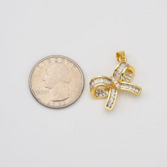 18K Gold Filled Baguette CZ Ribbon Bow Charm, Dainty Bow Pendant for Bracelet Necklace Earring Jewelry Making Supply, 28x23mm, CP2033