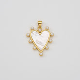 18K Gold Filled Shell Pearl Heart Charm, Heart Love Pendant for Valentine Jewelry Gift Idea Making, 31x23mm, CP2034