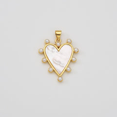 18K Gold Filled Shell Pearl Heart Charm, Heart Love Pendant for Valentine Jewelry Gift Idea Making, 31x23mm, CP2034