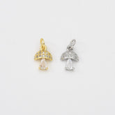 18K Gold Filled Dainty Mushroom Charm, Mushroom Pendant CZ Micro Pave for Necklace Bracelet Jewelry Making Supply, 14x7mm, CP2035