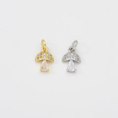 18K Gold Filled Dainty Mushroom Charm, Mushroom Pendant CZ Micro Pave for Necklace Bracelet Jewelry Making Supply, 14x7mm, CP2035