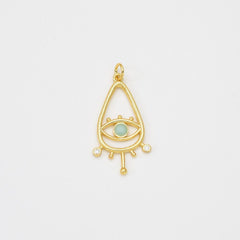 18K Gold Filled Teardrop Evil Eye Charm, Evil Eye Pendant for Necklace Bracelet Earrings Jewelry Making Supply, 34x17mm, CP2037