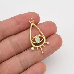 18K Gold Filled Teardrop Evil Eye Charm, Evil Eye Pendant for Necklace Bracelet Earrings Jewelry Making Supply, 34x17mm, CP2037