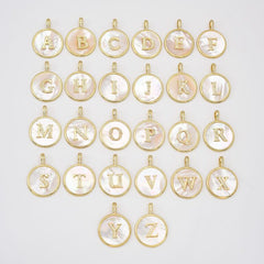 18K Gold Filled Mother of Pearl Initial Letter Charm, Alphabet Pendant, Personalized Letters Initial Charm, CP2038
