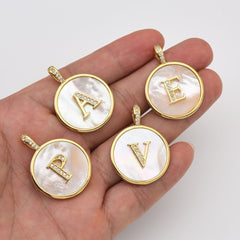 18K Gold Filled Mother of Pearl Initial Letter Charm, Alphabet Pendant, Personalized Letters Initial Charm, CP2038