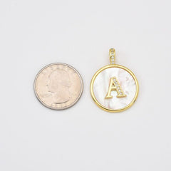 18K Gold Filled Mother of Pearl Initial Letter Charm, Alphabet Pendant, Personalized Letters Initial Charm, CP2038
