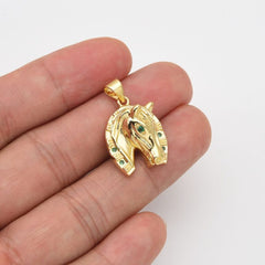 18K Gold Filled Dainty Horse Charm, Horse Horseshoe Pendant for Necklace Bracelet Earrings Jewelry Making Supply, 24x15mm, CP2040