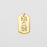 18K Gold Filled Mom Tag Charm, Mom Word Pendant CZ Micro Pave for Bracelet Necklace DIY Jewelry Making Supply, Mothers Day Gift, 28x14mm, CP2045