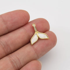 18K Gold Filled White Enamel Whale Tail Charm, Ocean Sea Animal Tail Whale Mermaid Dolphin Charm for DIY Jewelry Making Supply, CP2047