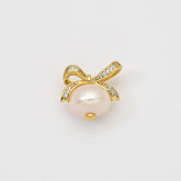 18K Gold Filled Ribbon Bow Freshwater Pearl Drop Charm Pendant for DIY Necklace Bracelet Earring Jewelry Making Supply, CP2054