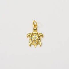 18K Gold Filled Dainty Sea Turtle Charm, Turtle Pendant CZ Micro Pave for Necklace Bracelet Jewelry Making Supply, CP2057