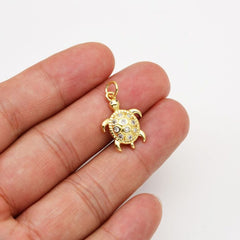 18K Gold Filled Dainty Sea Turtle Charm, Turtle Pendant CZ Micro Pave for Necklace Bracelet Jewelry Making Supply, CP2057