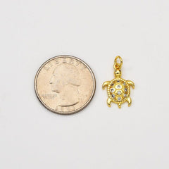 18K Gold Filled Dainty Sea Turtle Charm, Turtle Pendant CZ Micro Pave for Necklace Bracelet Jewelry Making Supply, CP2057