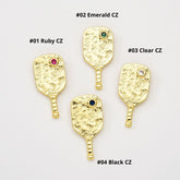 18K Gold Filled Dainty Pickle Ball Charm, Sports Paddle Pendant Cubic Zirconia Micro Pave for Necklace Bracelet Jewelry Making Supply, 29x14mm, CP2060