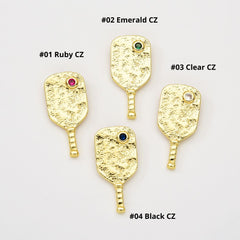 18K Gold Filled Dainty Pickle Ball Charm, Sports Paddle Pendant Cubic Zirconia Micro Pave for Necklace Bracelet Jewelry Making Supply, 29x14mm, CP2060