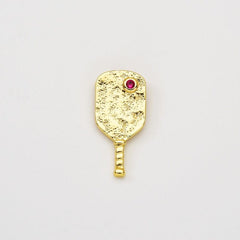 18K Gold Filled Dainty Pickle Ball Charm, Sports Paddle Pendant Cubic Zirconia Micro Pave for Necklace Bracelet Jewelry Making Supply, 29x14mm, CP2060