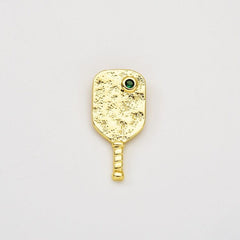 18K Gold Filled Dainty Pickle Ball Charm, Sports Paddle Pendant Cubic Zirconia Micro Pave for Necklace Bracelet Jewelry Making Supply, 29x14mm, CP2060