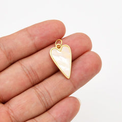 18K Gold Filled Dainty Mother of Pearl Heart Charm, Heart Love Pendant for Necklace Bracelet Jewelry Making Supply, 25x12mm, CP2062