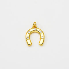 18K Gold Filled Dainty Horseshoe Charm, Cubic Zirconia Lucky Charm Pendant, Horse Shoe for Necklace Bracelet Earrings Jewelry Making Supply, CP2066