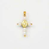18K Gold Filled Virgin Mary Cross Charm, Our Lady of Guadalupe Pearl Cross Pendant for Religious Jewelry Making Supply, CP2070