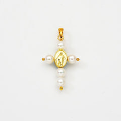 18K Gold Filled Virgin Mary Cross Charm, Our Lady of Guadalupe Pearl Cross Pendant for Religious Jewelry Making Supply, CP2070