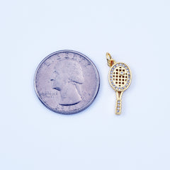 18K Gold Filled Tennis Racket Charm CZ Micro Pave for Olympic Sport Jewelry Inspired Necklace Bracelet Component, 21x8mm, CP2074