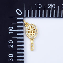 18K Gold Filled Tennis Racket Charm CZ Micro Pave for Olympic Sport Jewelry Inspired Necklace Bracelet Component, 21x8mm, CP2074