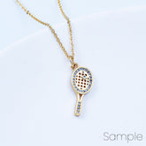 18K Gold Filled Tennis Racket Charm CZ Micro Pave for Olympic Sport Jewelry Inspired Necklace Bracelet Component, 21x8mm, CP2074