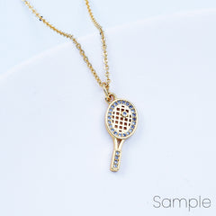 18K Gold Filled Tennis Racket Charm CZ Micro Pave for Olympic Sport Jewelry Inspired Necklace Bracelet Component, 21x8mm, CP2074