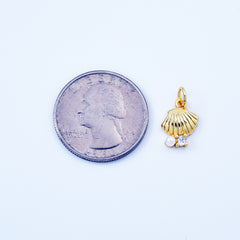 18K Gold Filled Clam Pearl Shell Charm,Tiny Sea Shell Pendant for Bracelet Earring Necklace Component, Summer Beach Charm, 16x10mm, CP2075