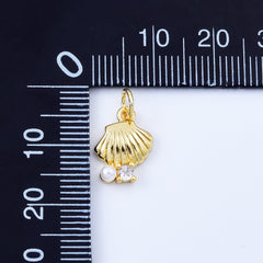 18K Gold Filled Clam Pearl Shell Charm,Tiny Sea Shell Pendant for Bracelet Earring Necklace Component, Summer Beach Charm, 16x10mm, CP2075