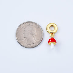 18K Gold Filled Dainty Enamel Mushroom Charm, Mushroom Pendant for Necklace Bracelet Earrings Jewelry Making Supply, 25x10mm, CP2077