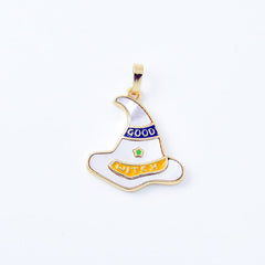 18K Gold Filled Enamel Witch Hat Charm, Wizard Sorcerer Hat Pendant for Halloween Necklace Bracelet Earrings Jewelry Making Supply, CP2080