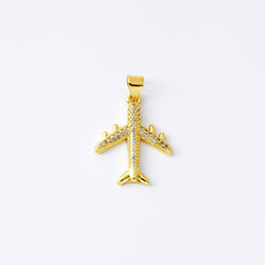 18K Gold Filled Dainty Flying Airplane Traveling Add-On Charm, Airplane Pendant for Necklace Bracelet Jewelry Making Supply, 27x19mm, CP2088