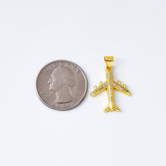 18K Gold Filled Dainty Flying Airplane Traveling Add-On Charm, Airplane Pendant for Necklace Bracelet Jewelry Making Supply, 27x19mm, CP2088