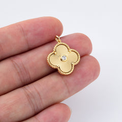 18K Gold Filled Elegant Fluted Clover Charm, Four Leaf Clover Pendant for Necklace Bracelet Jewelry Making Supply, 22x18mm, CP2092