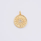18K Gold Filled Micro Pave Sun Charm, Clear Cubic Charms, Cubic Zirconia Gold Bohemian Jewelry Inspired Charm, Sun Burst Celestial Jewelry Supply, CP2098
