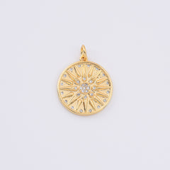 18K Gold Filled Micro Pave Sun Charm, Clear Cubic Charms, Cubic Zirconia Gold Bohemian Jewelry Inspired Charm, Sun Burst Celestial Jewelry Supply, CP2098