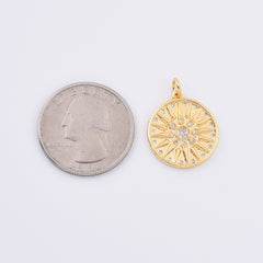 18K Gold Filled Micro Pave Sun Charm, Clear Cubic Charms, Cubic Zirconia Gold Bohemian Jewelry Inspired Charm, Sun Burst Celestial Jewelry Supply, CP2098