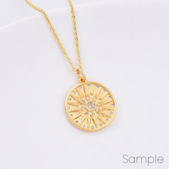 18K Gold Filled Micro Pave Sun Charm, Clear Cubic Charms, Cubic Zirconia Gold Bohemian Jewelry Inspired Charm, Sun Burst Celestial Jewelry Supply, CP2098