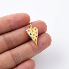 18K Gold Filled Elongated Heart Charm, Heart Pendant CZ Micro Pave, Heart Love Valentine Gift Necklace Bracelet Supply, 22x12mm, CP2100