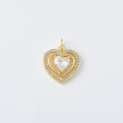18K Gold Filled Dainty Heart Love Charm, Cubic Zirconia Paved Heart Pendant, Add-On Charm, Double Heart Charm for Necklace Bracelet Jewelry Making, CP2102