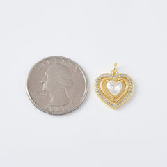 18K Gold Filled Dainty Heart Love Charm, Cubic Zirconia Paved Heart Pendant, Add-On Charm, Double Heart Charm for Necklace Bracelet Jewelry Making, CP2102