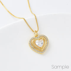 18K Gold Filled Dainty Heart Love Charm, Cubic Zirconia Paved Heart Pendant, Add-On Charm, Double Heart Charm for Necklace Bracelet Jewelry Making, CP2102